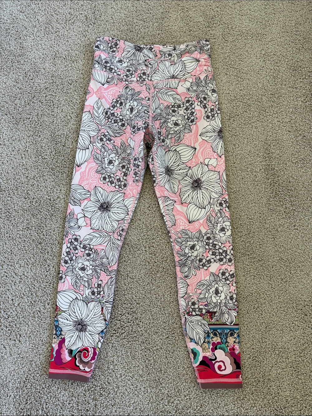 Johnny Was Pink and Black Floral Stretch Leggings size small